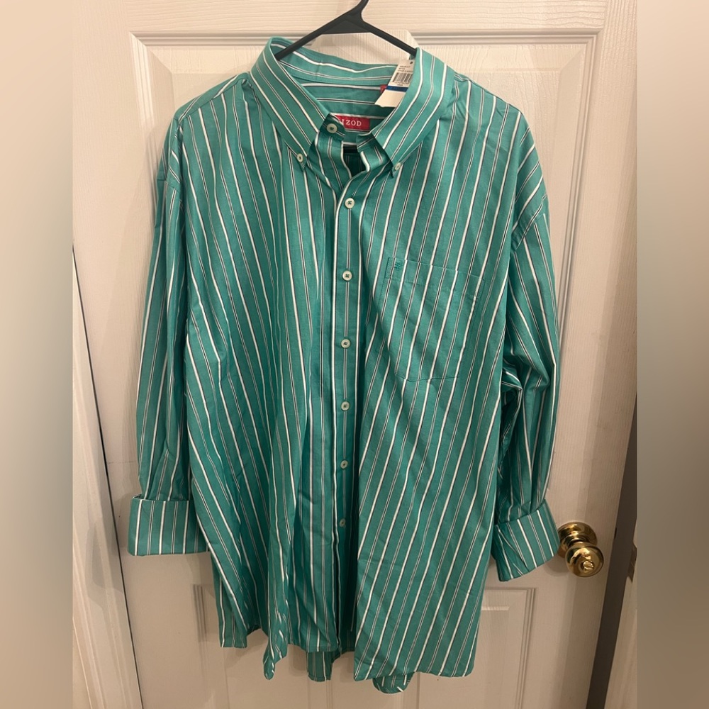 NWT Mens IZOD Green Striped Button Up Size XL